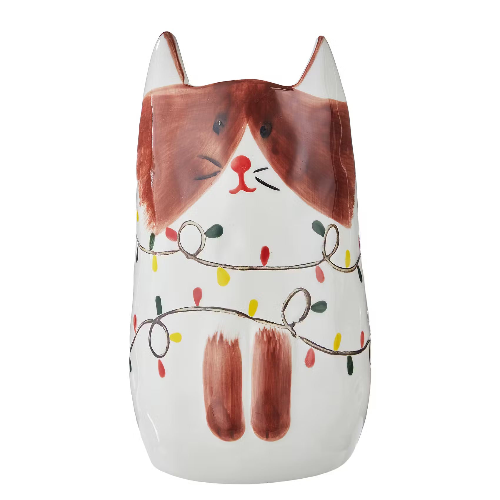 PABLO Vase Katze - Steinzeug - Weiß/Braun