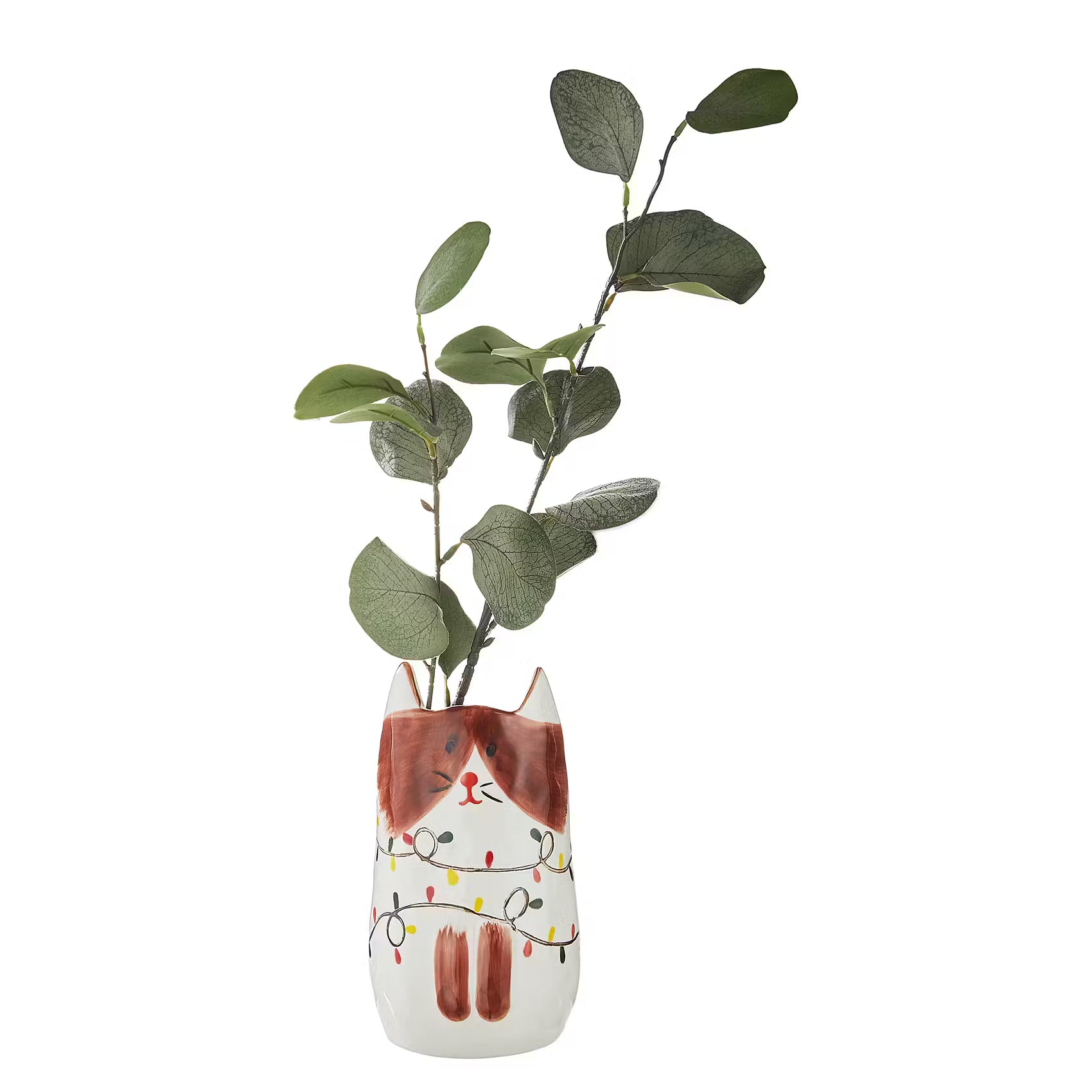 PABLO Vase Katze - Steinzeug - Weiß/Braun