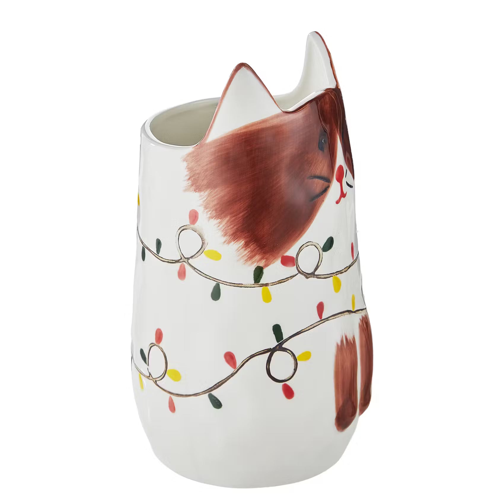PABLO Vase Katze - Steinzeug - Weiß/Braun