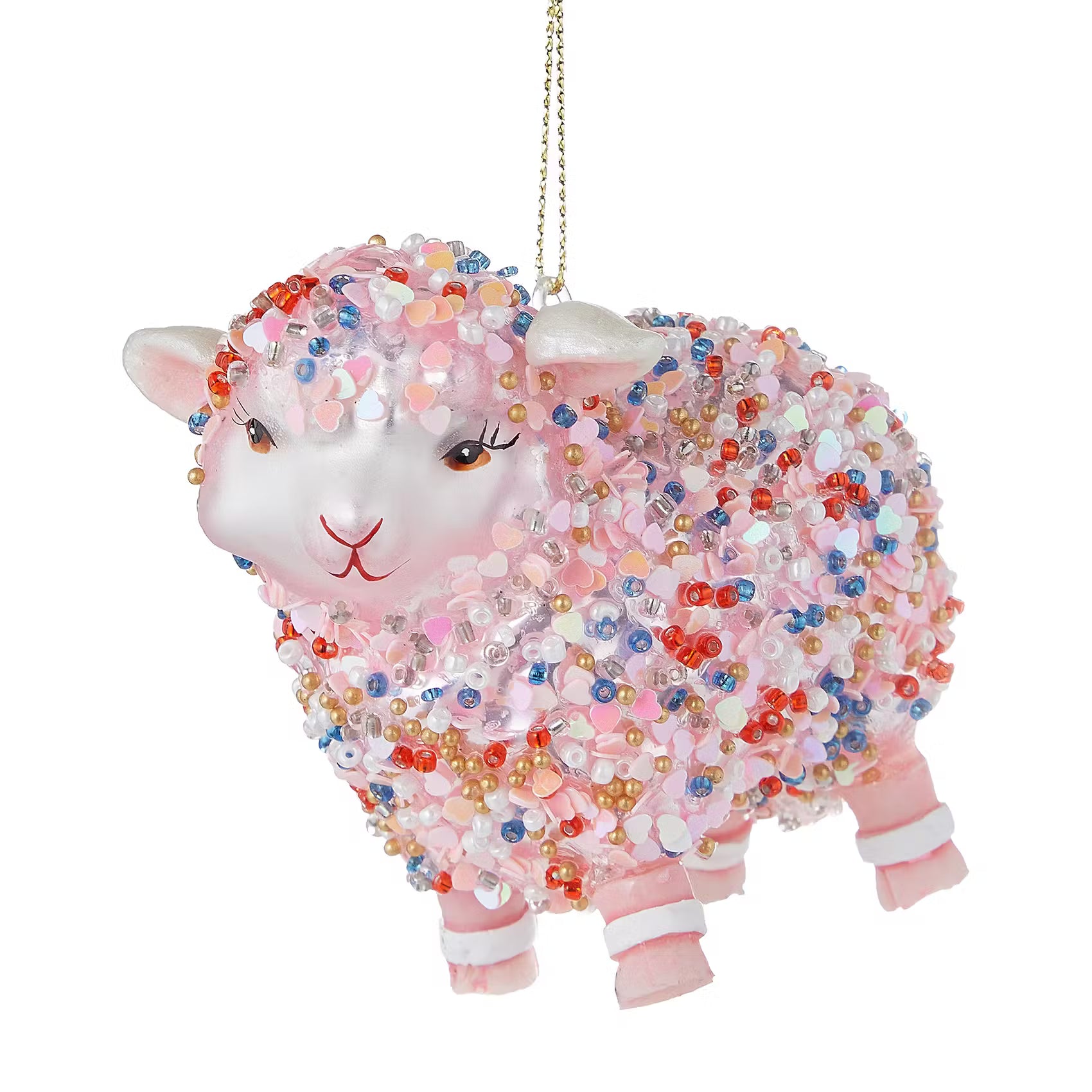 HANG ON Baumanhänger Lamm mit Perlen - Borosilikatglas - Rosa