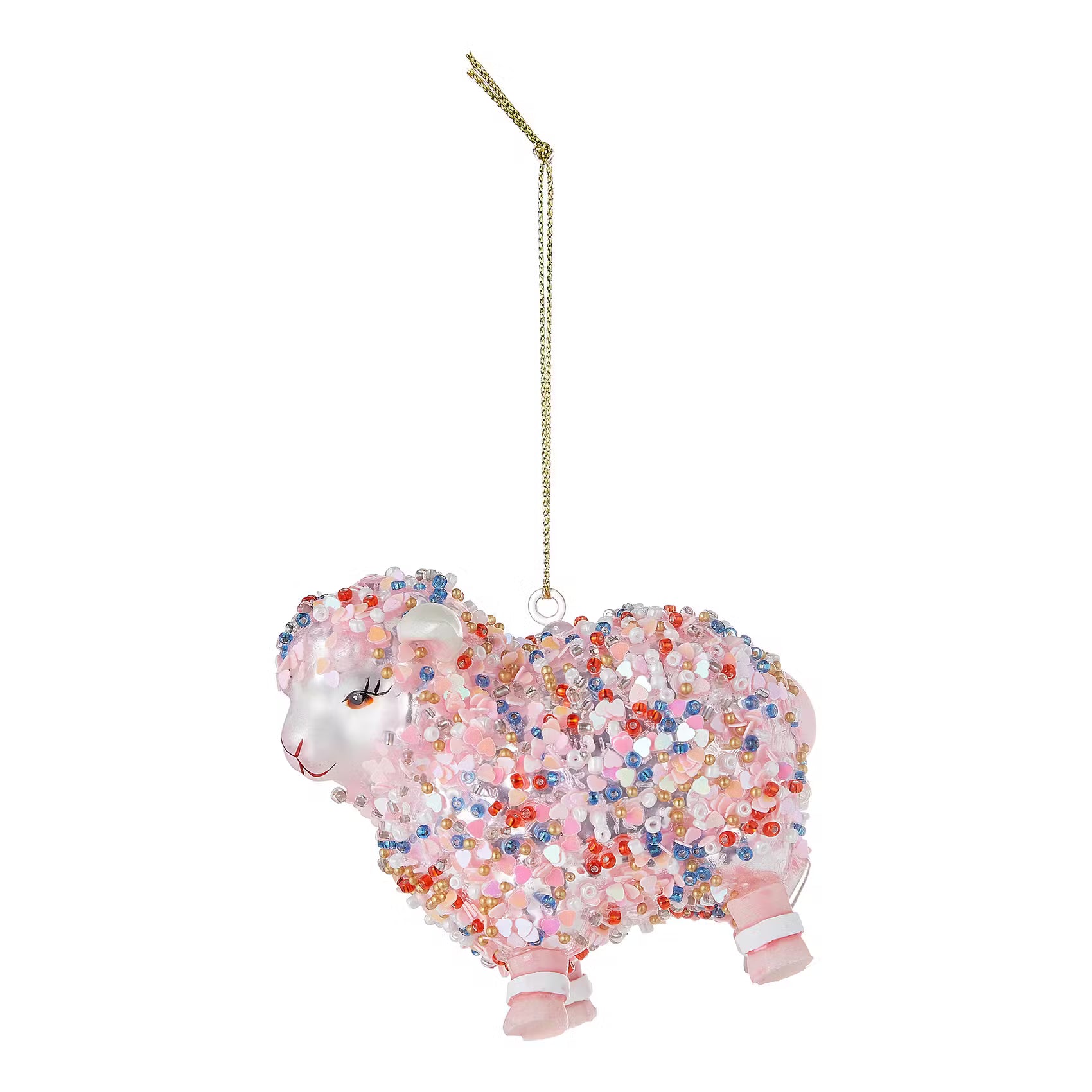 HANG ON Baumanhänger Lamm mit Perlen - Borosilikatglas - Rosa