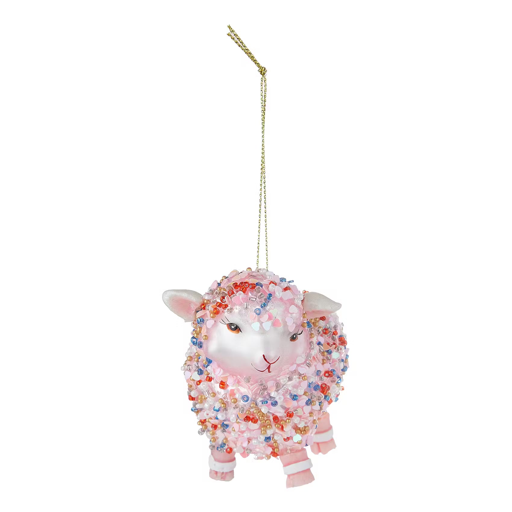 HANG ON Baumanhänger Lamm mit Perlen - Borosilikatglas - Rosa