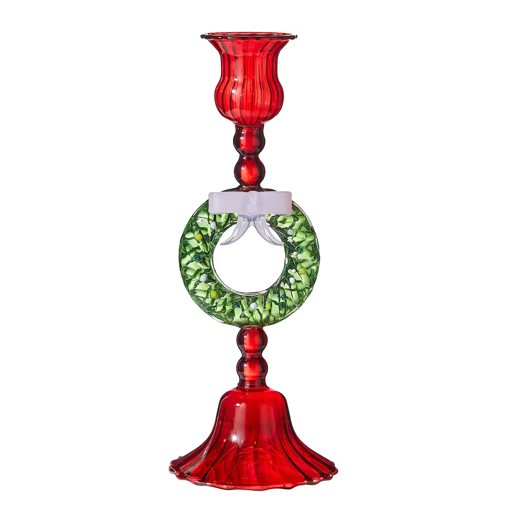 MERRY & BRIGHT Kerzenhalter für Stabkerze Kranz - Borosilikatglas - Rot