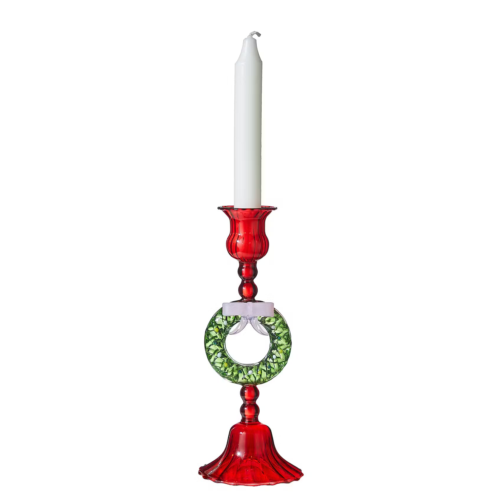 MERRY & BRIGHT Kerzenhalter für Stabkerze Kranz - Borosilikatglas - Rot