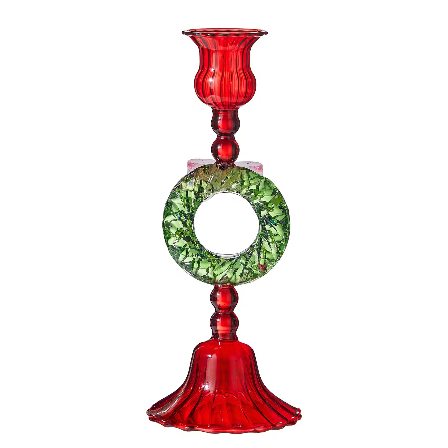 MERRY & BRIGHT Kerzenhalter für Stabkerze Kranz - Borosilikatglas - Rot