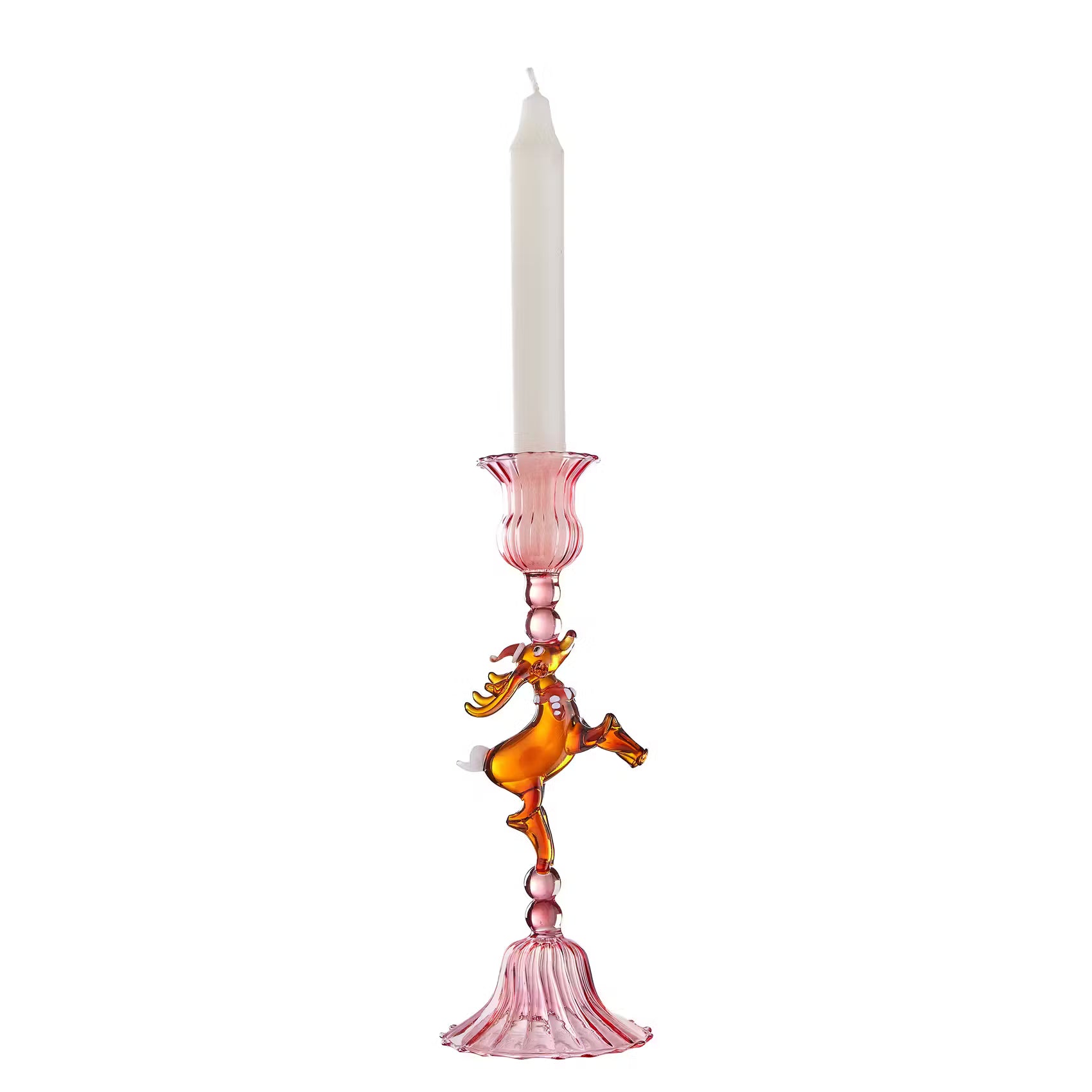 MERRY & BRIGHT Kerzenhalter für Stabkerze Rentier - Borosilikatglas - Pink/Braun