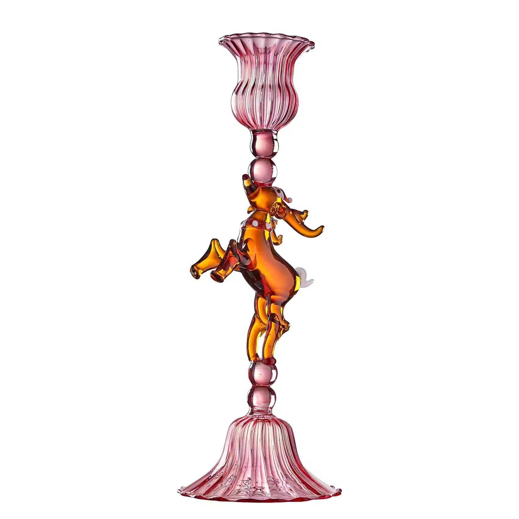 MERRY & BRIGHT Kerzenhalter für Stabkerze Rentier - Borosilikatglas - Pink/Braun