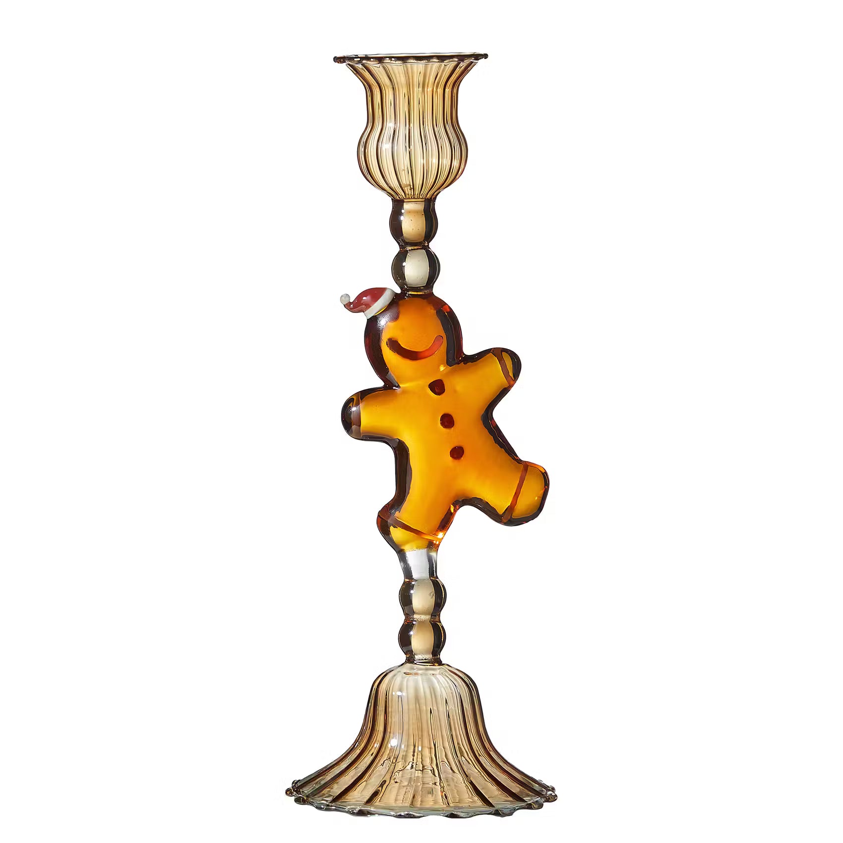 MERRY & BRIGHT Kerzenhalter für Stabkerze Gingerbread - Borosilikatglas - Braun