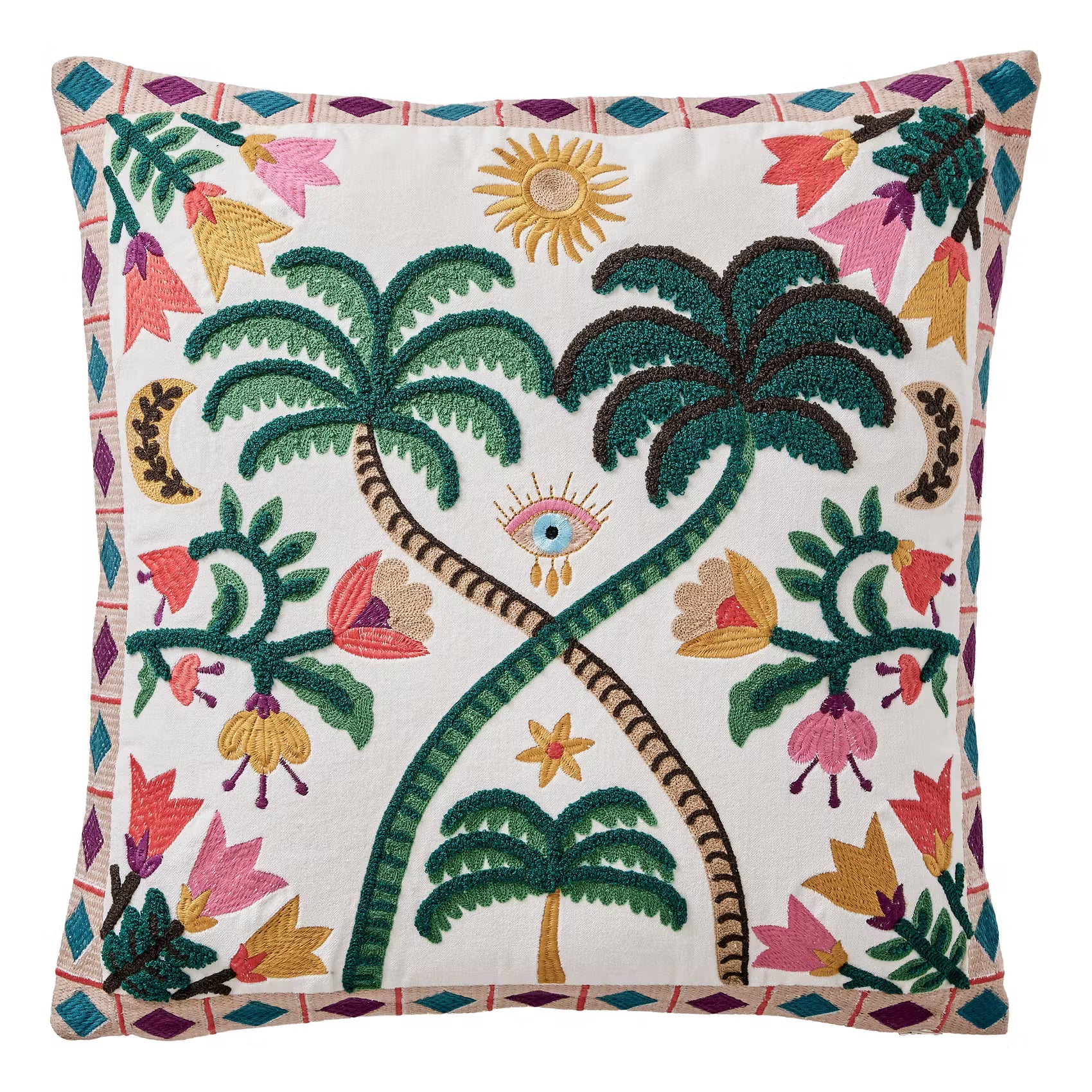 BOHEMIAN Kissen Palmen - Baumwolle/Acryl/Polyester/Andere - Weiß