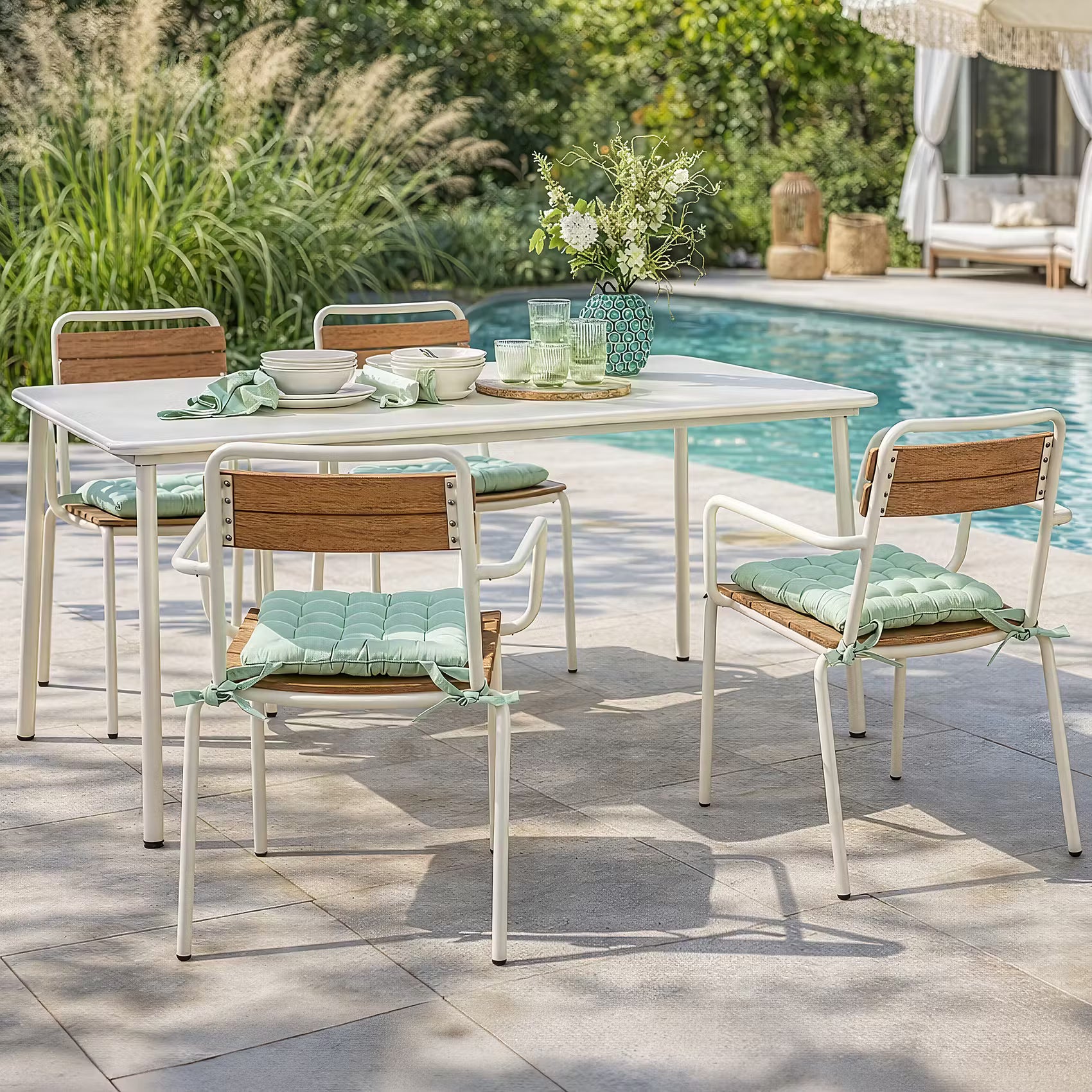 JUNTO Gartenmöbel-Set 5-tlg. - Stahl/Polyethylen - Beige