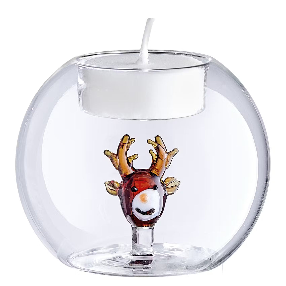 MERRY & BRIGHT Teelichthalter Rentier - Borosilikatglas - Transparent