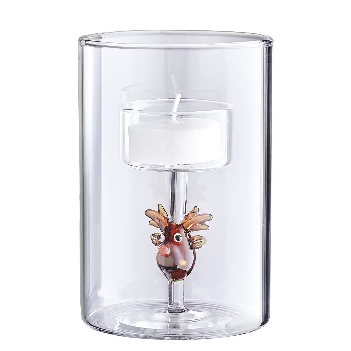 MERRY & BRIGHT Teelichthalter Rentier - Borosilikatglas - Transparent