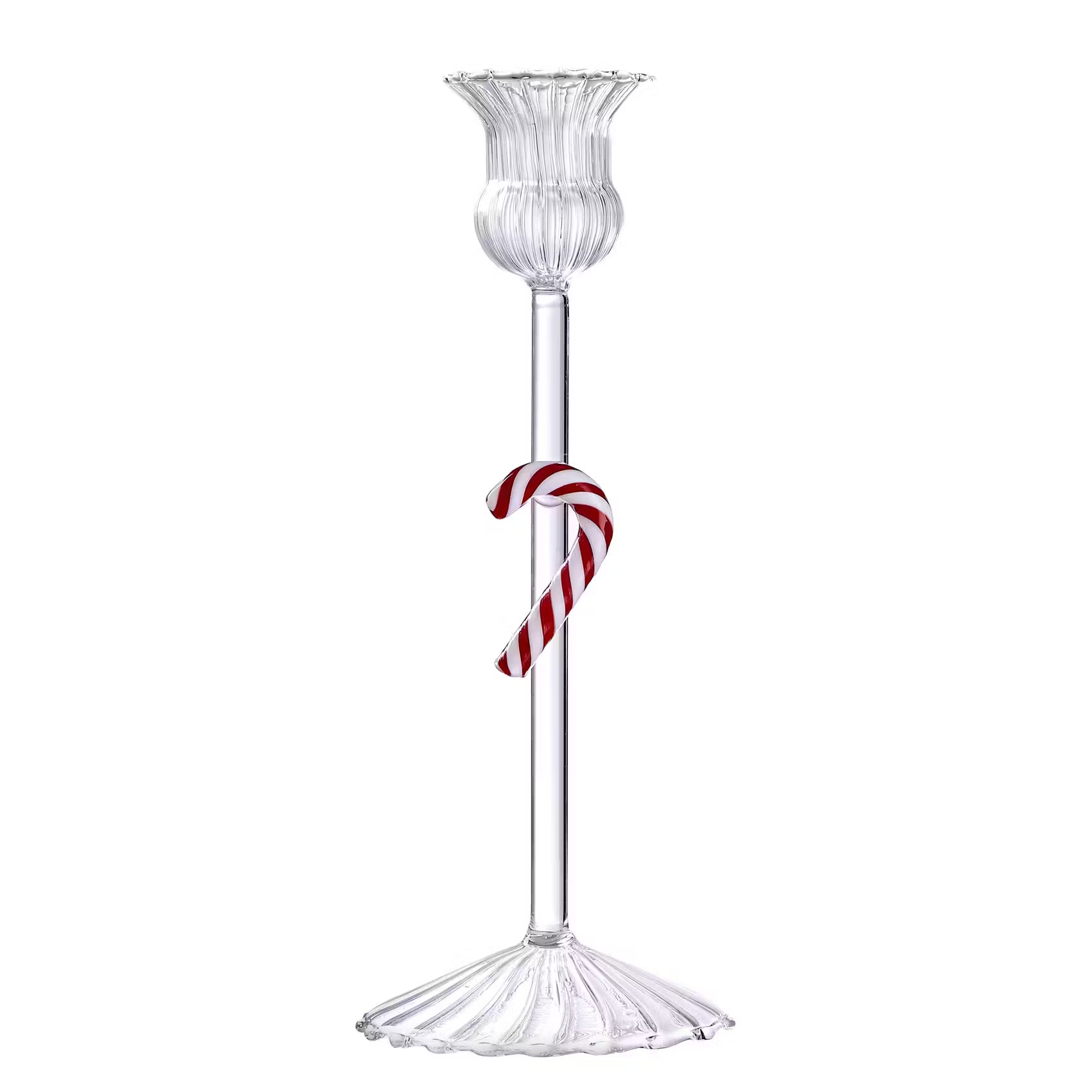 MERRY & BRIGHT Kerzenhalter für Stabkerze Candy Cane - Borosilikatglas - Transparent