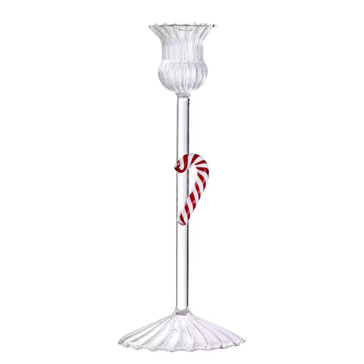 MERRY & BRIGHT Kerzenhalter für Stabkerze Candy Cane - Borosilikatglas - Transparent