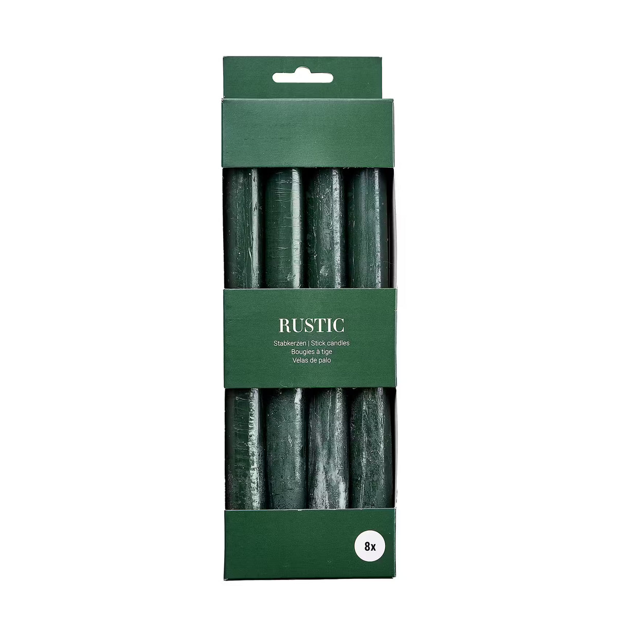 RUSTIC Stabkerzen 8er-Set - Paraffin - Dunkelgrün