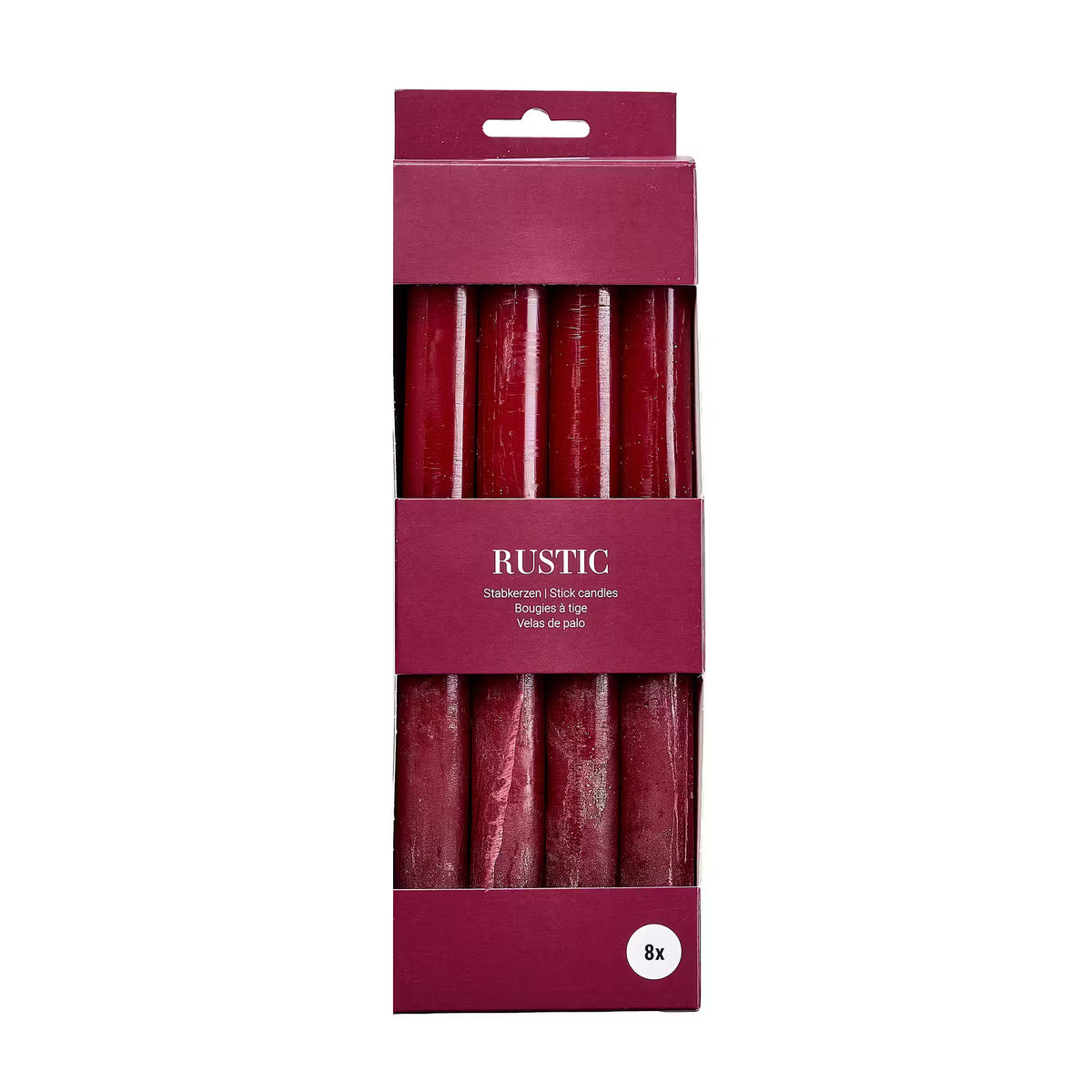 RUSTIC Stabkerzen 8er-Set - Paraffin - Bordeaux