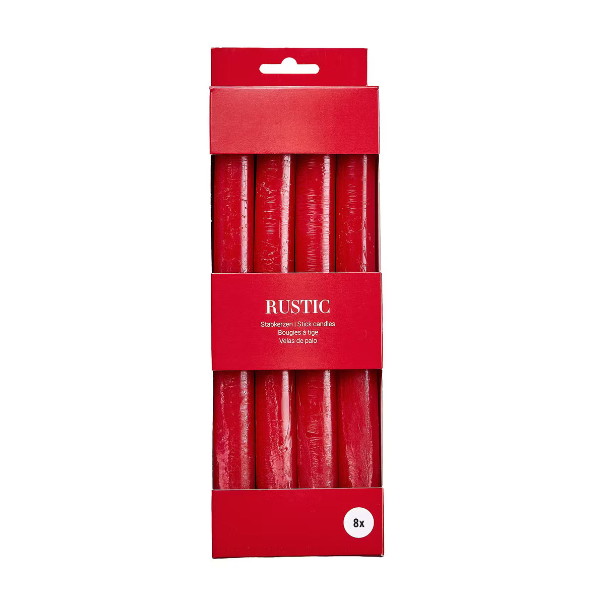 RUSTIC Stabkerzen 8er-Set - Paraffin - Rot