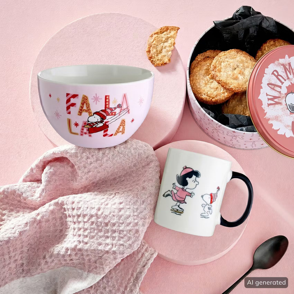 PEANUTS Keksdose Warm & Cozy - Stahlblech - Rot/Pink - 13 x 13 cm