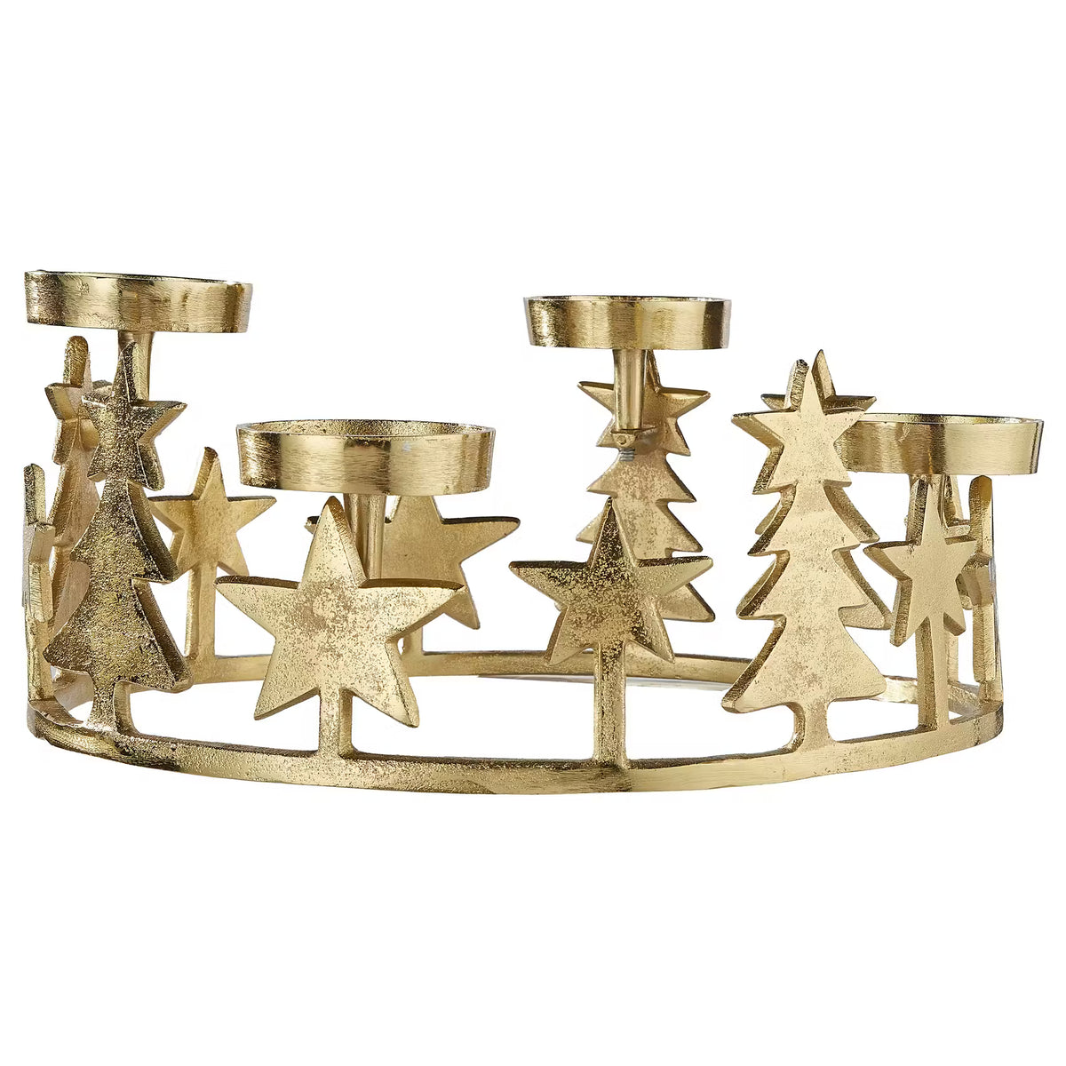 ADVENT Kranz für 4 Stumpenkerzen Sterne - Aluminium - Gold