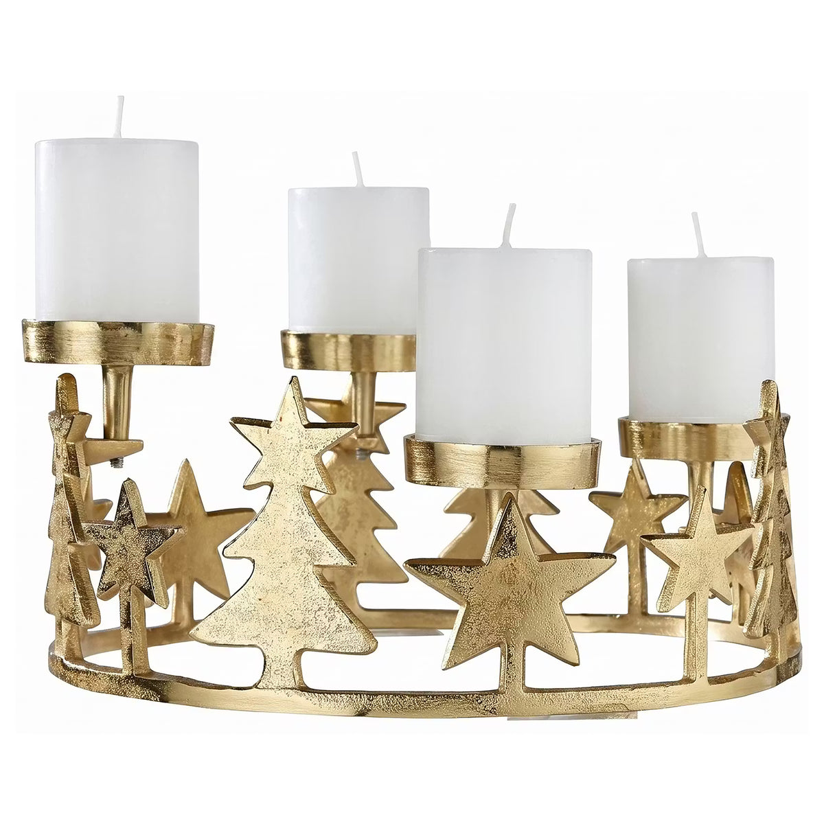 ADVENT Kranz für 4 Stumpenkerzen Sterne - Aluminium - Gold