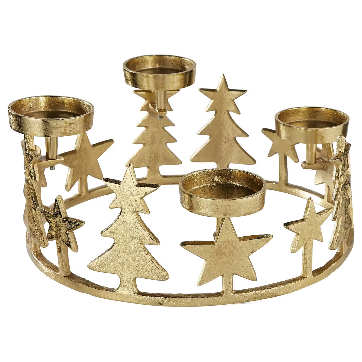 ADVENT Kranz für 4 Stumpenkerzen Sterne - Aluminium - Gold