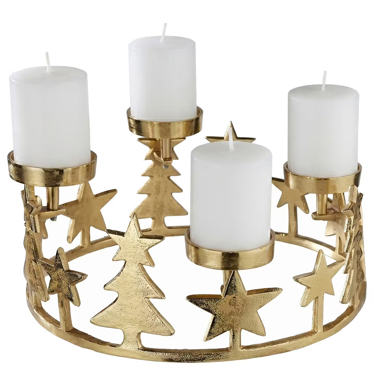 ADVENT Kranz für 4 Stumpenkerzen Sterne - Aluminium - Gold