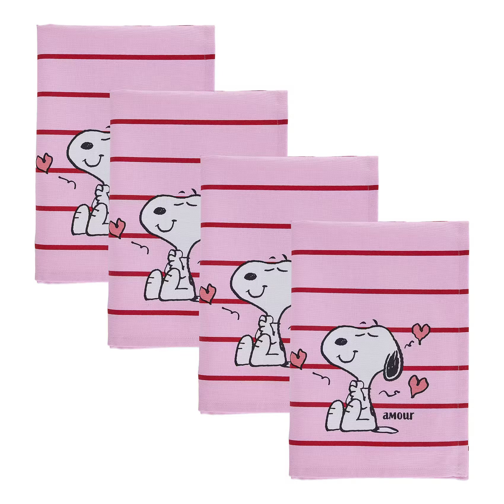 PEANUTS Geschirrtuch 4er-Set Streifen - Baumwolle - Pink/Rot