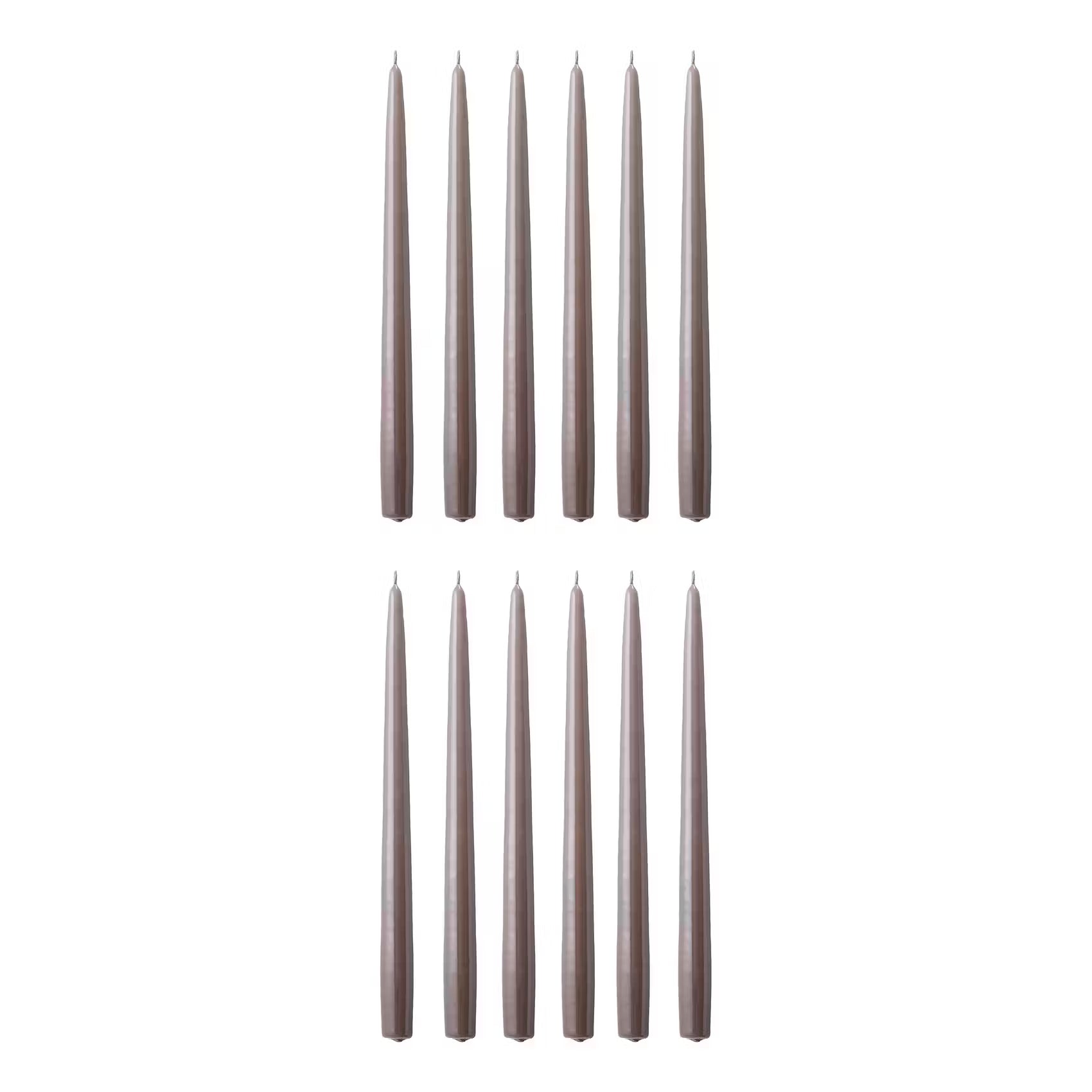 TWIN FLAME konische Zwillingskerze 12er-Set - Paraffin - Taupe