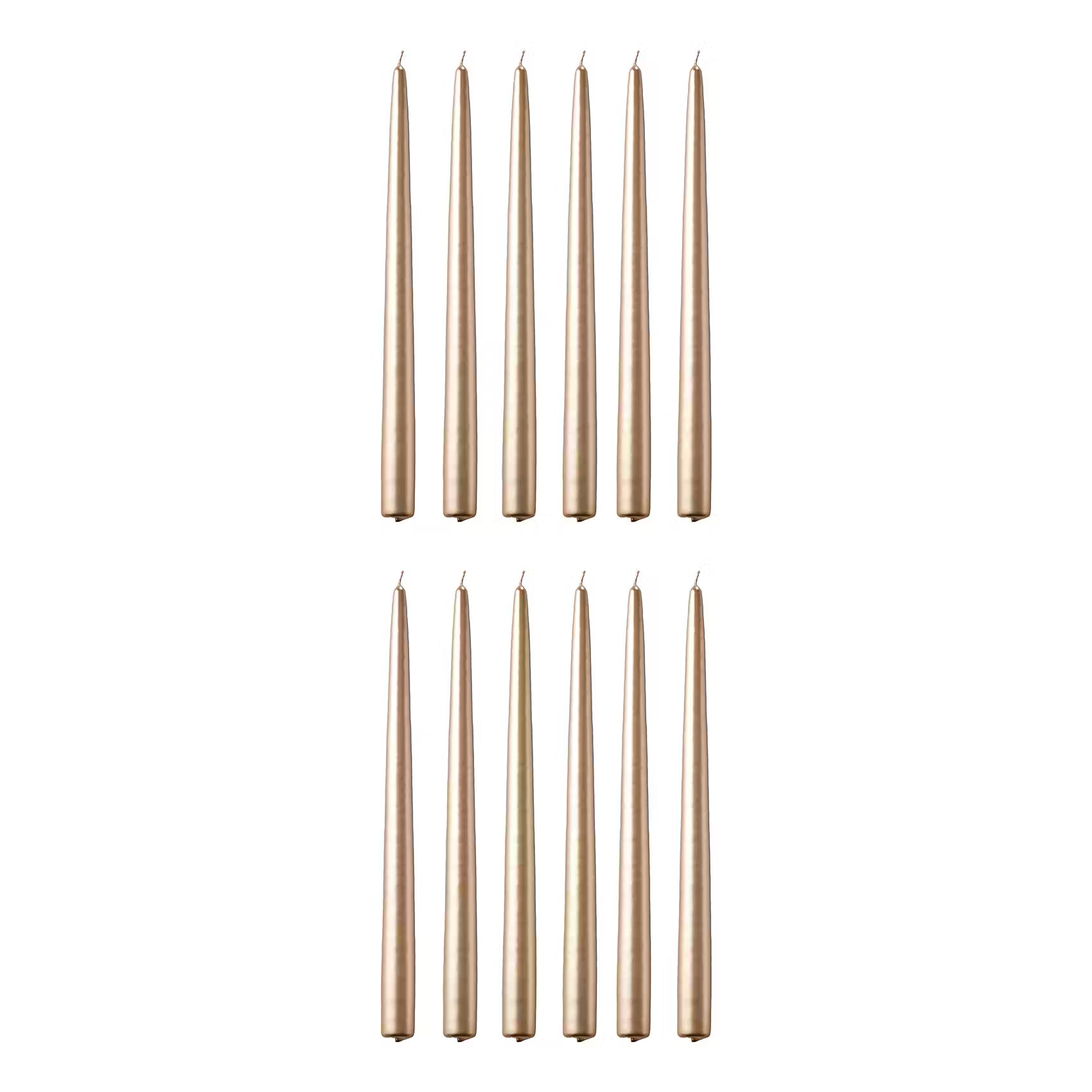 TWIN FLAME konische Zwillingskerze 12er-Set - Paraffin - Gold