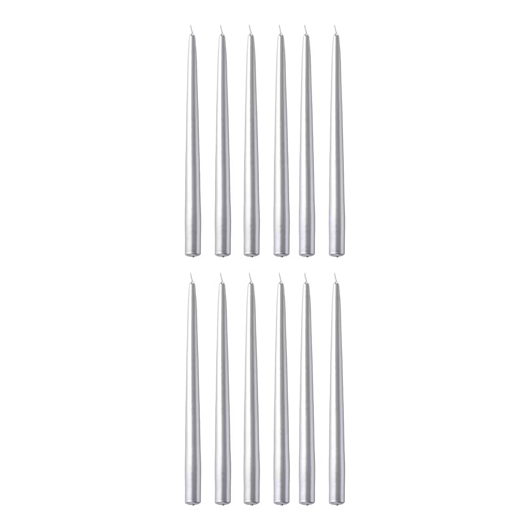TWIN FLAME konische Zwillingskerze 12er-Set - Paraffin - Silber