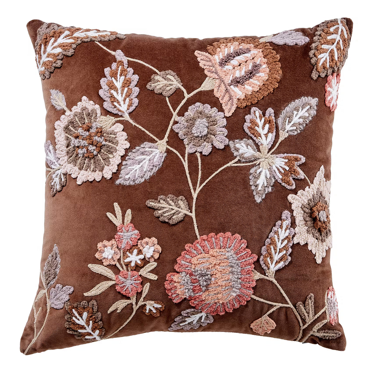 BOHEMIAN Kissen Blumen - Baumwolle/Polyester - Braun