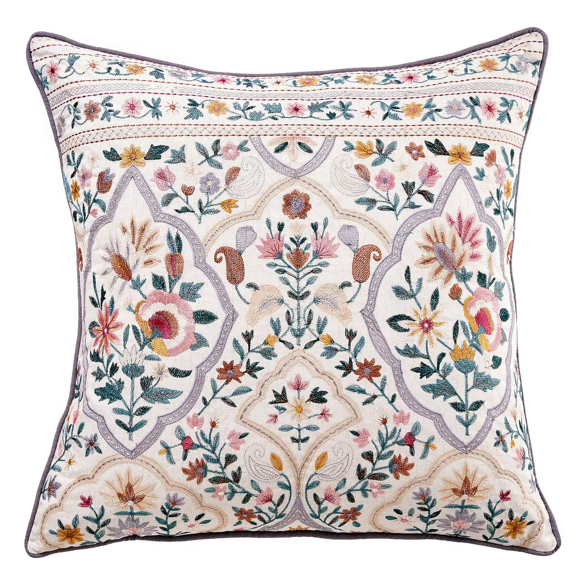 BOHEMIAN Kissen Blumen - Baumwolle/Leinen/Polyester - Weiß