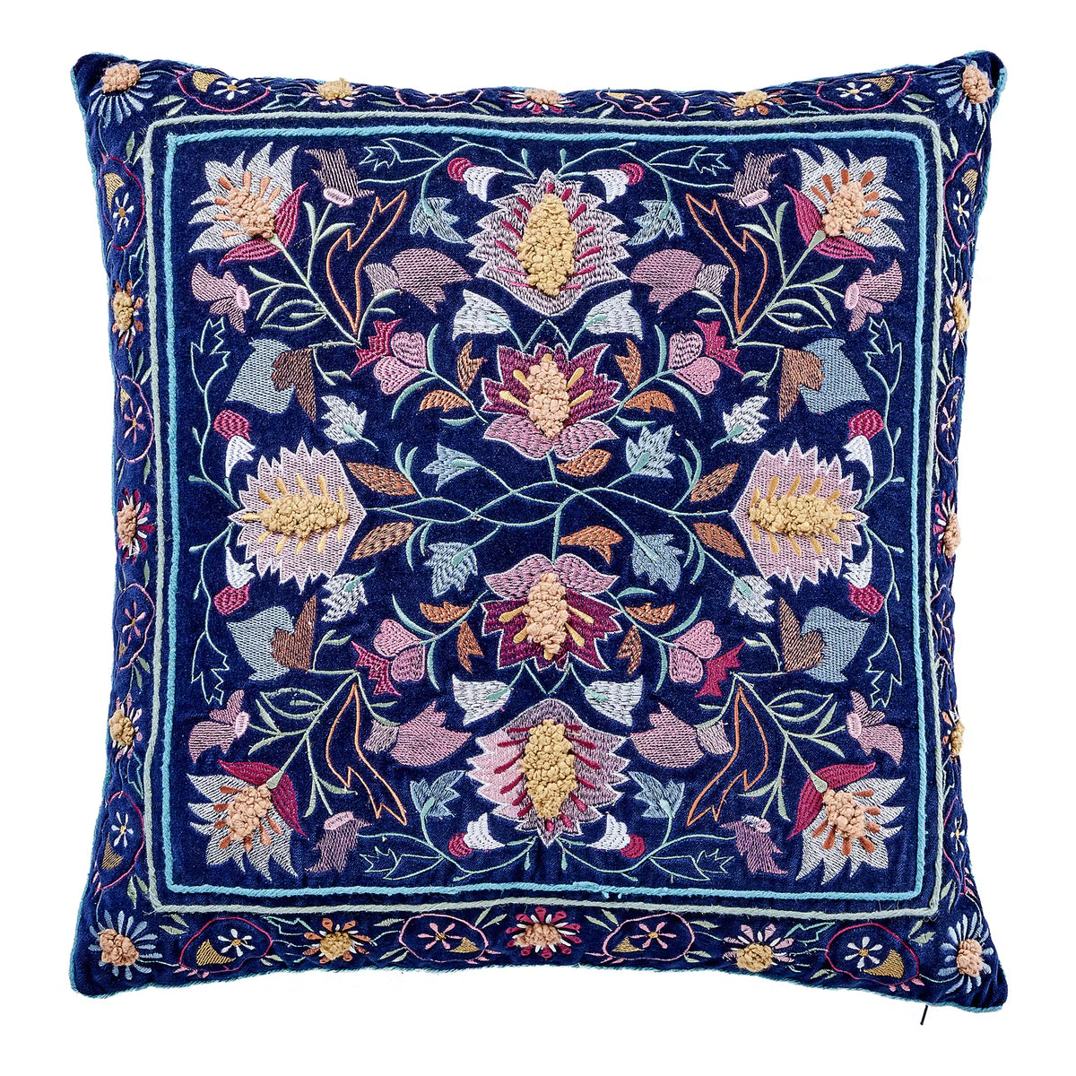 BOHEMIAN Kissen Blumen - Baumwolle/Leinen/Polyester - Dunkelblau