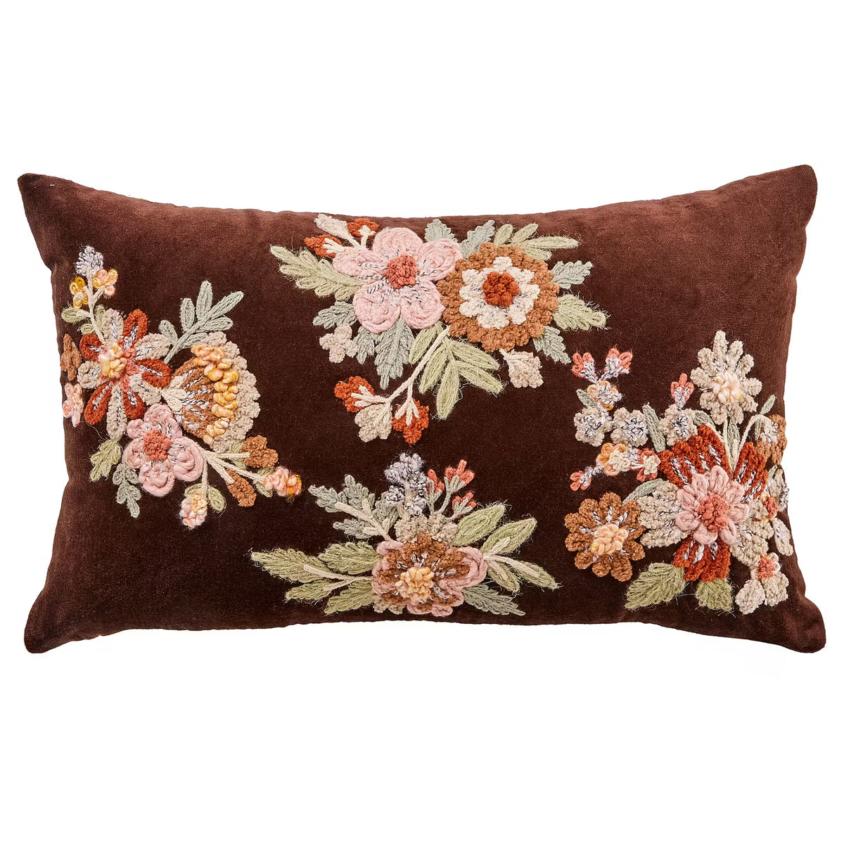 BOHEMIAN Kissen Blumen - Baumwolle/Polyester - Dunkelbraun