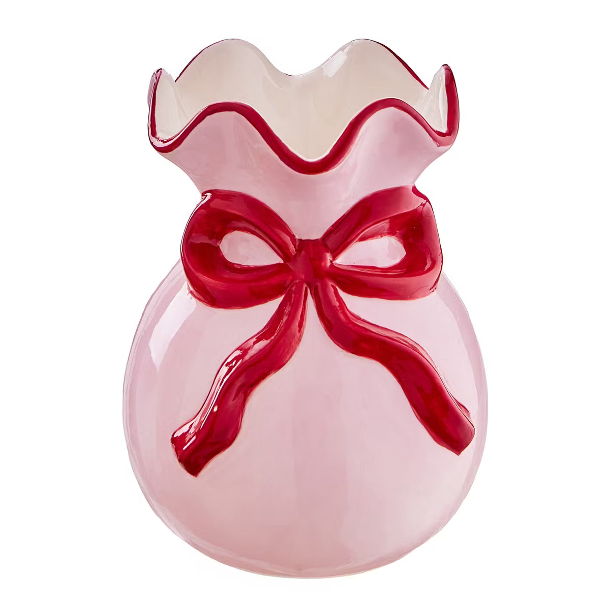 PRESENT Vase Schleife - Steingut - Pink - Höhe: 13 cm