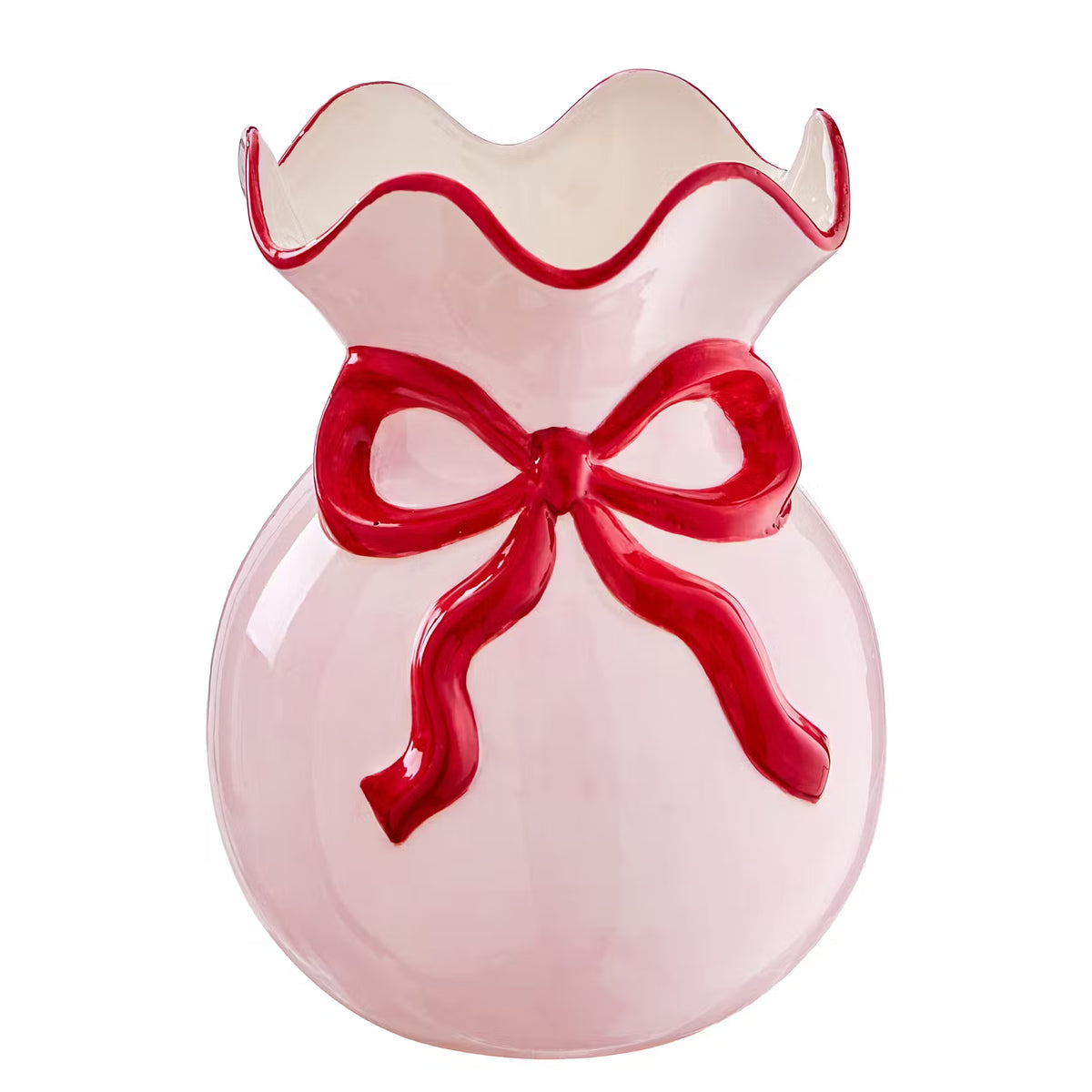 PRESENT Vase Schleife - Steingut - Pink - Höhe: 18 cm