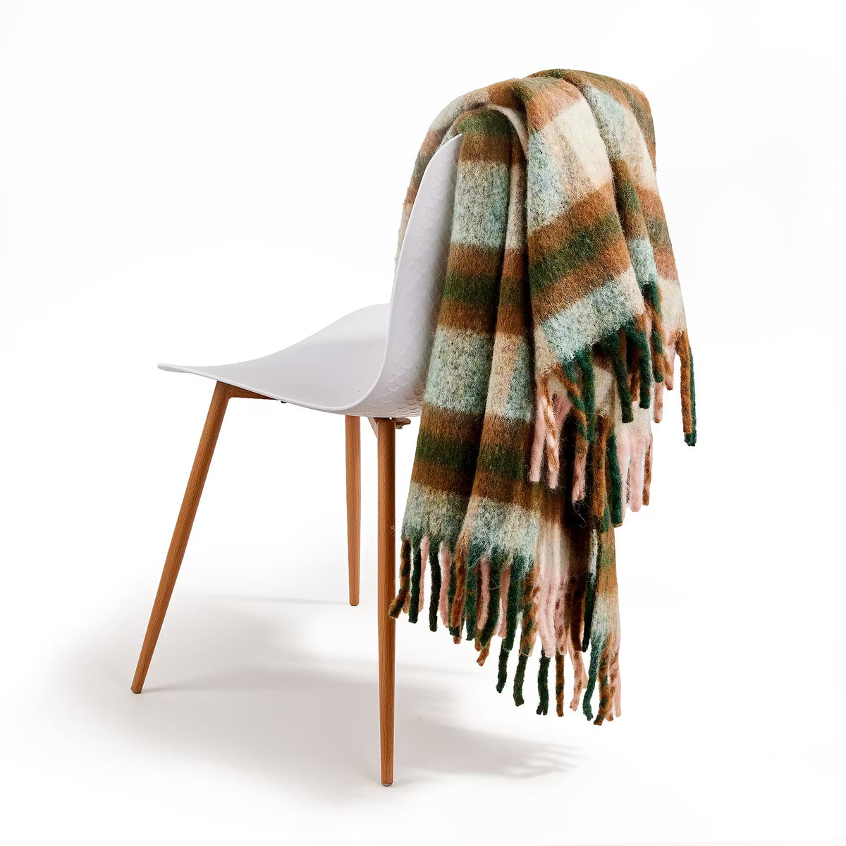 MOUNTAIN LODGE Decke Mohair - Polyester/Polyamid/Wolle - Beige/Rot/Grün