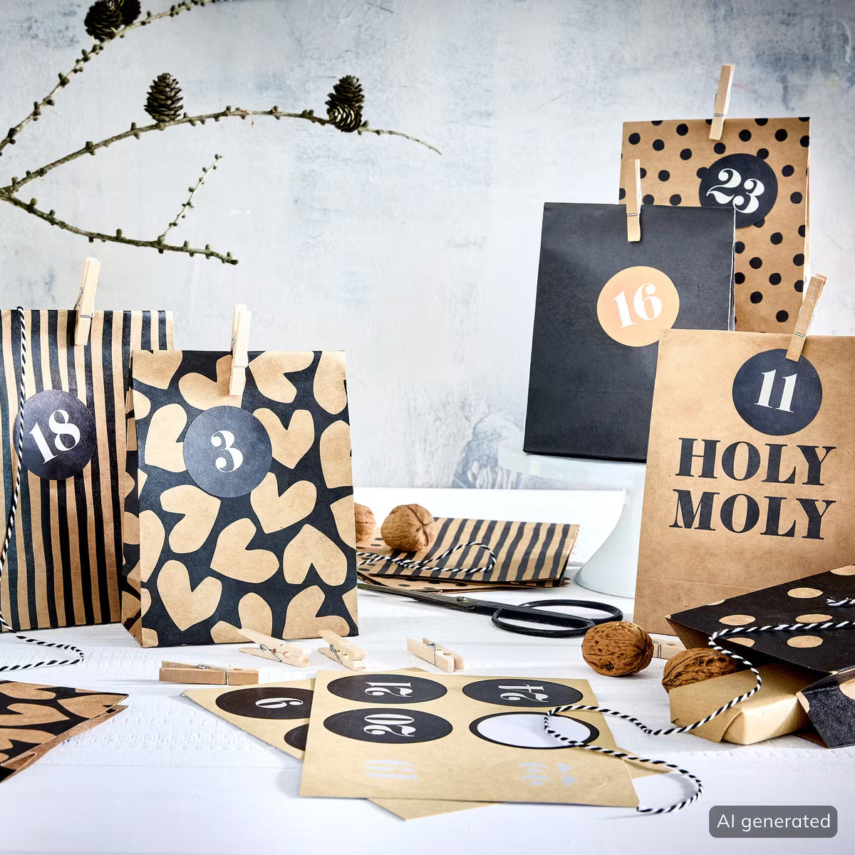 SURPRISE Adventskalender-Set - Papier/Baumwolle/Sperrholz - Bunt