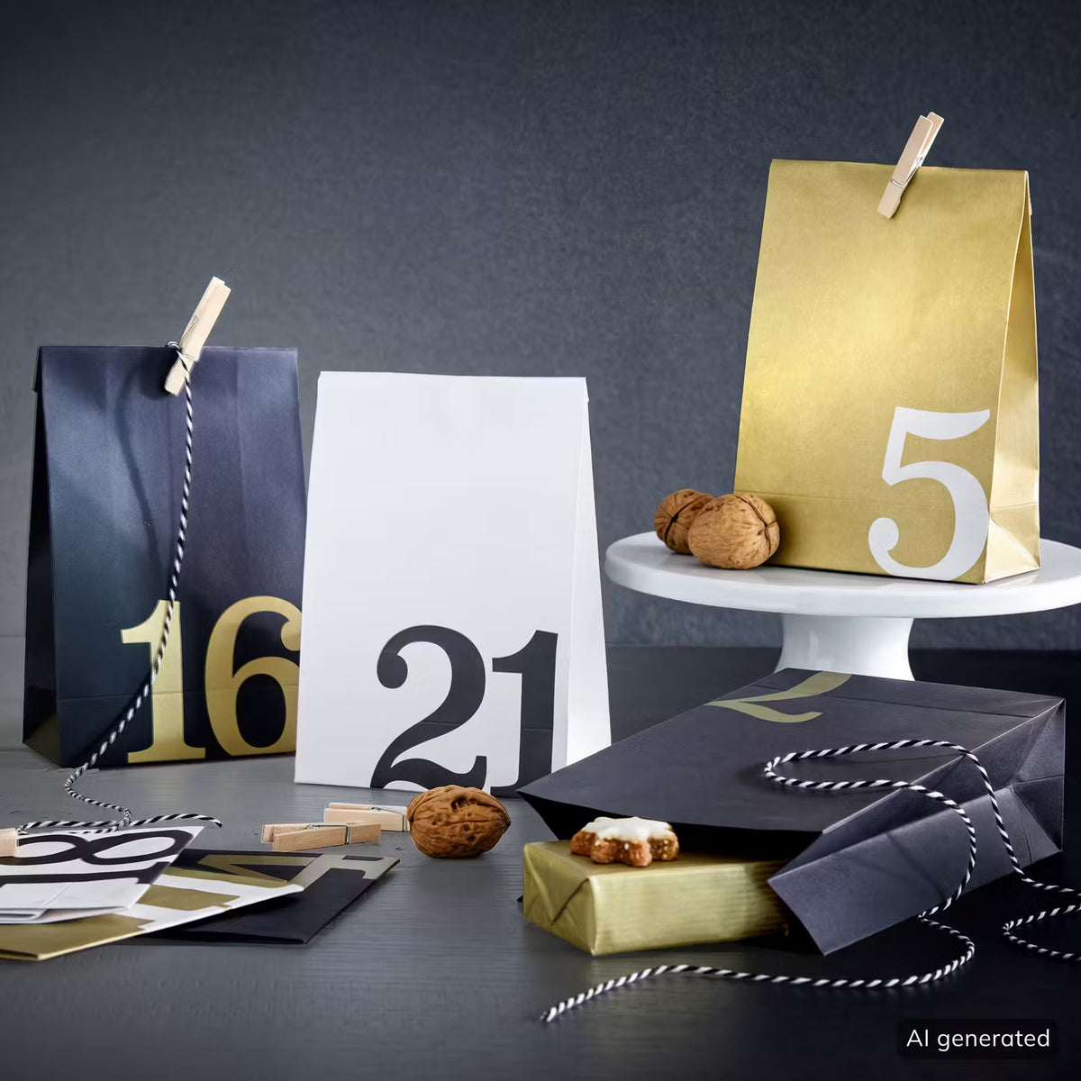 SURPRISE Adventskalender-Set Zahlen - Papier/Baumwolle/Sperrholz - Bunt