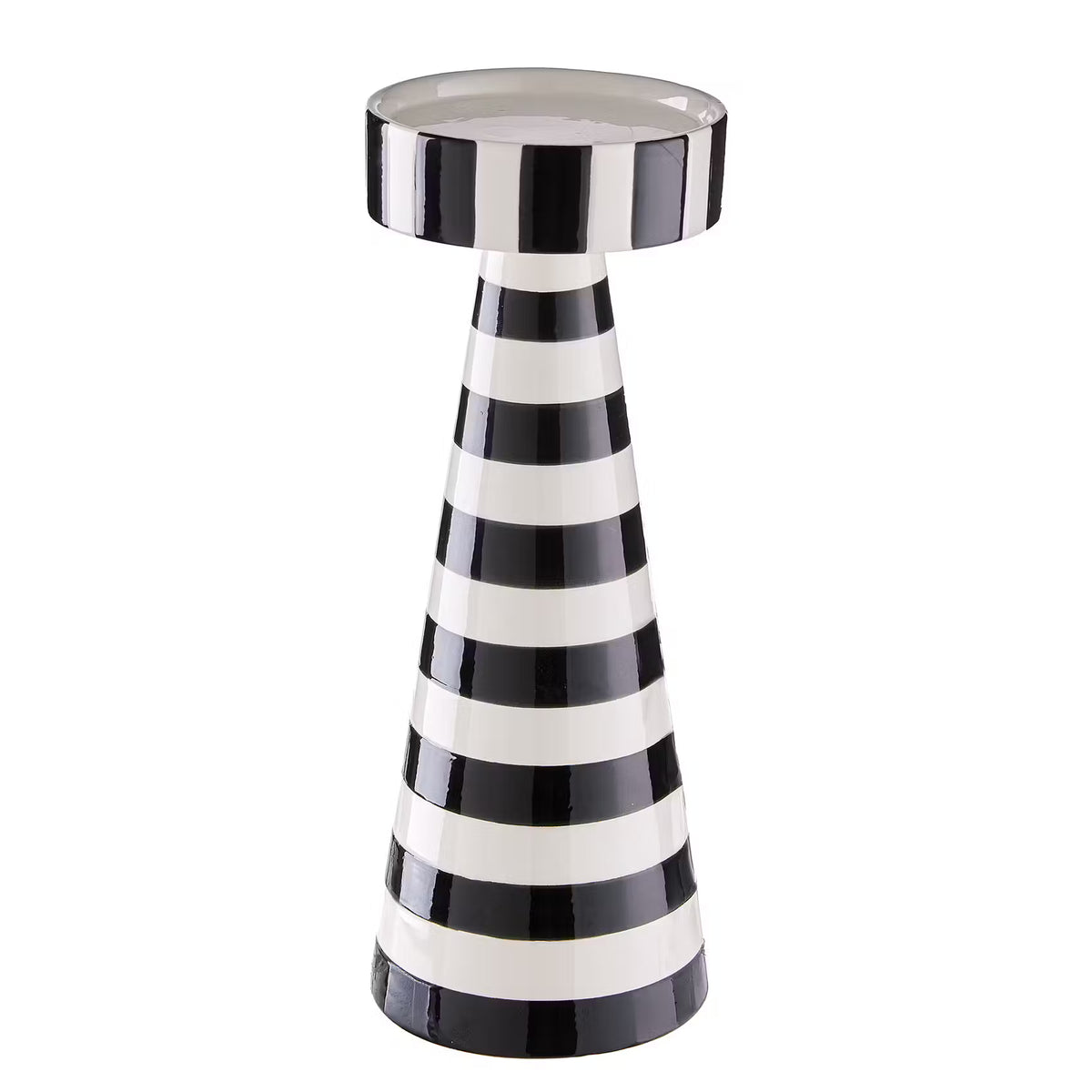 STRIPES Stumpenkerzenhalter - Steinzeug - Weiß/Schwarz