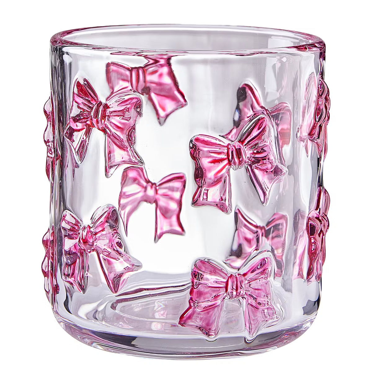 PRESENT Teelichthalter Schleifen - Klarglas - Transparent/Rosa
