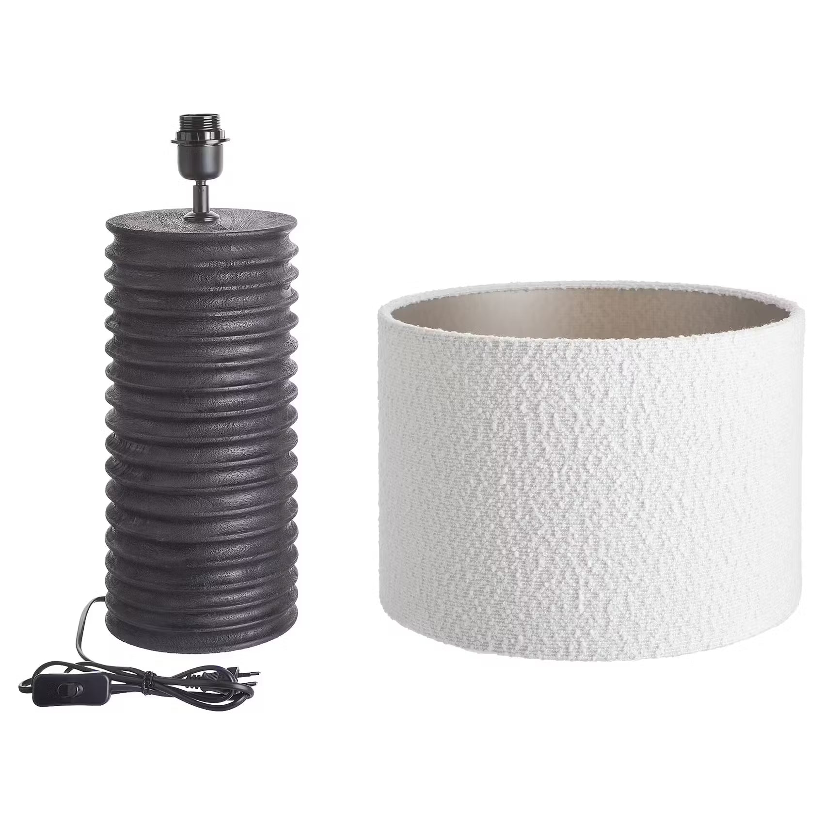 GROOVED Tischleuchte - Mangoholz/Polyester/Polyacryl/Eisen - Schwarz/Weiß -1-flammig