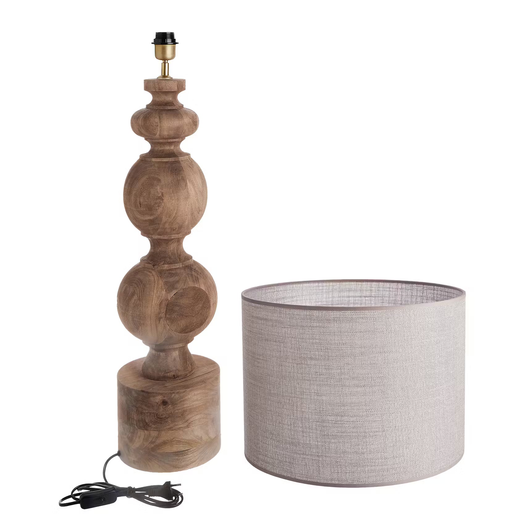 ÉCHECS Tischleuchte - Mangoholz/Polyester/Polyacryl/Eisen - Braun - 1-flammig