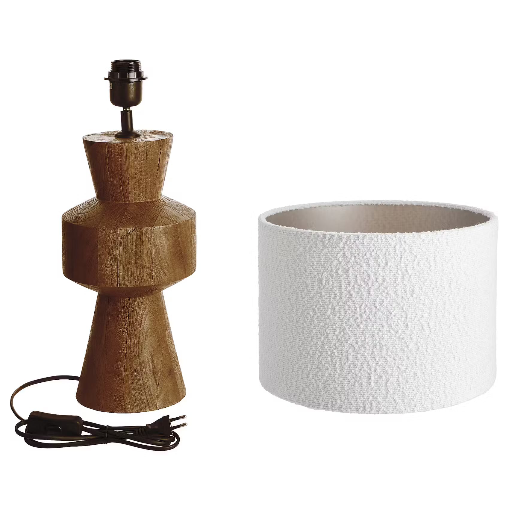 FORMAQUE Tischleuchte - Mangoholz/Polyester/Polyacryl/Eisen - Braun/Weiß -1-flammig