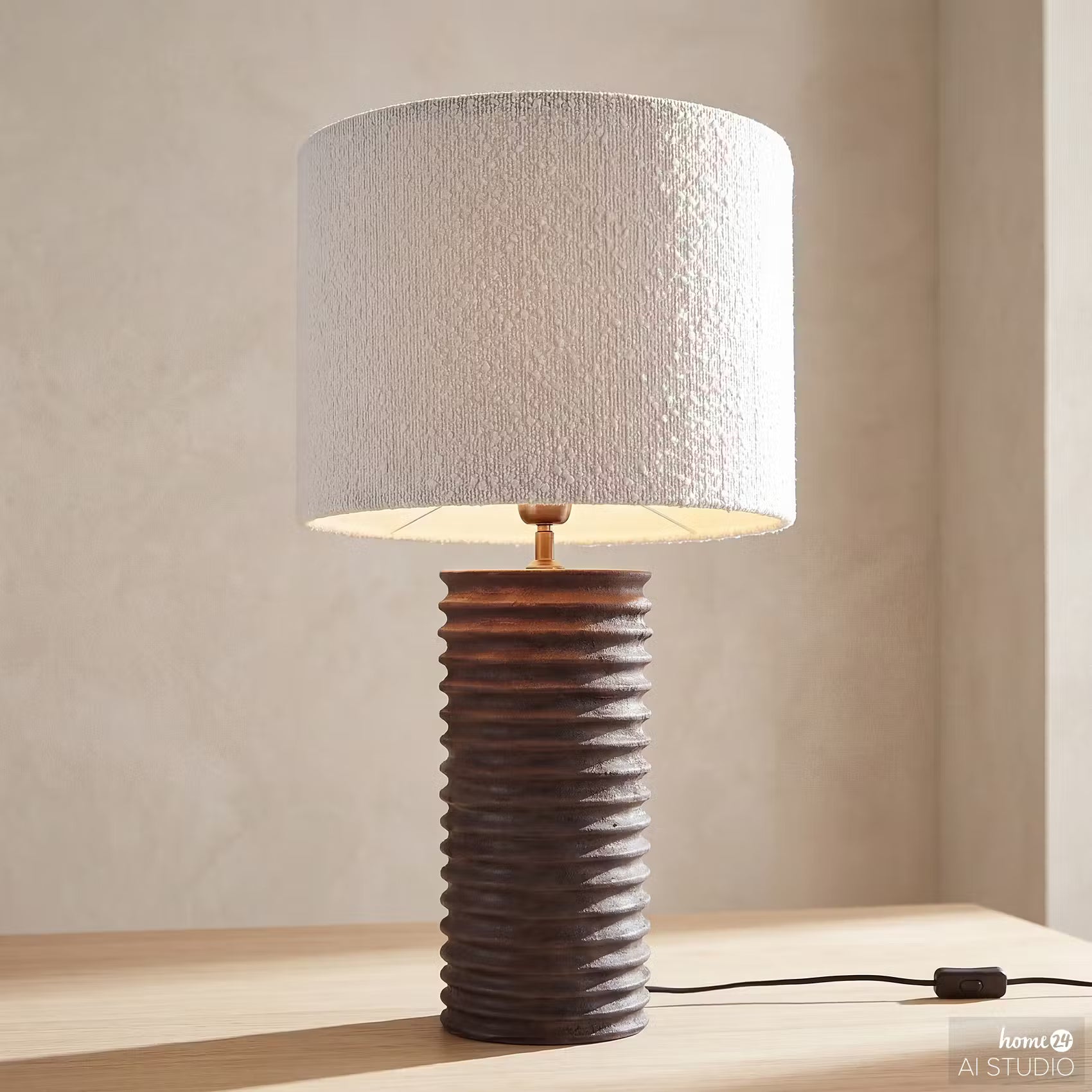 GROOVED Tischleuchte - Mangoholz/Polyester/Polyacryl/Eisen - Schwarz/Weiß -1-flammig