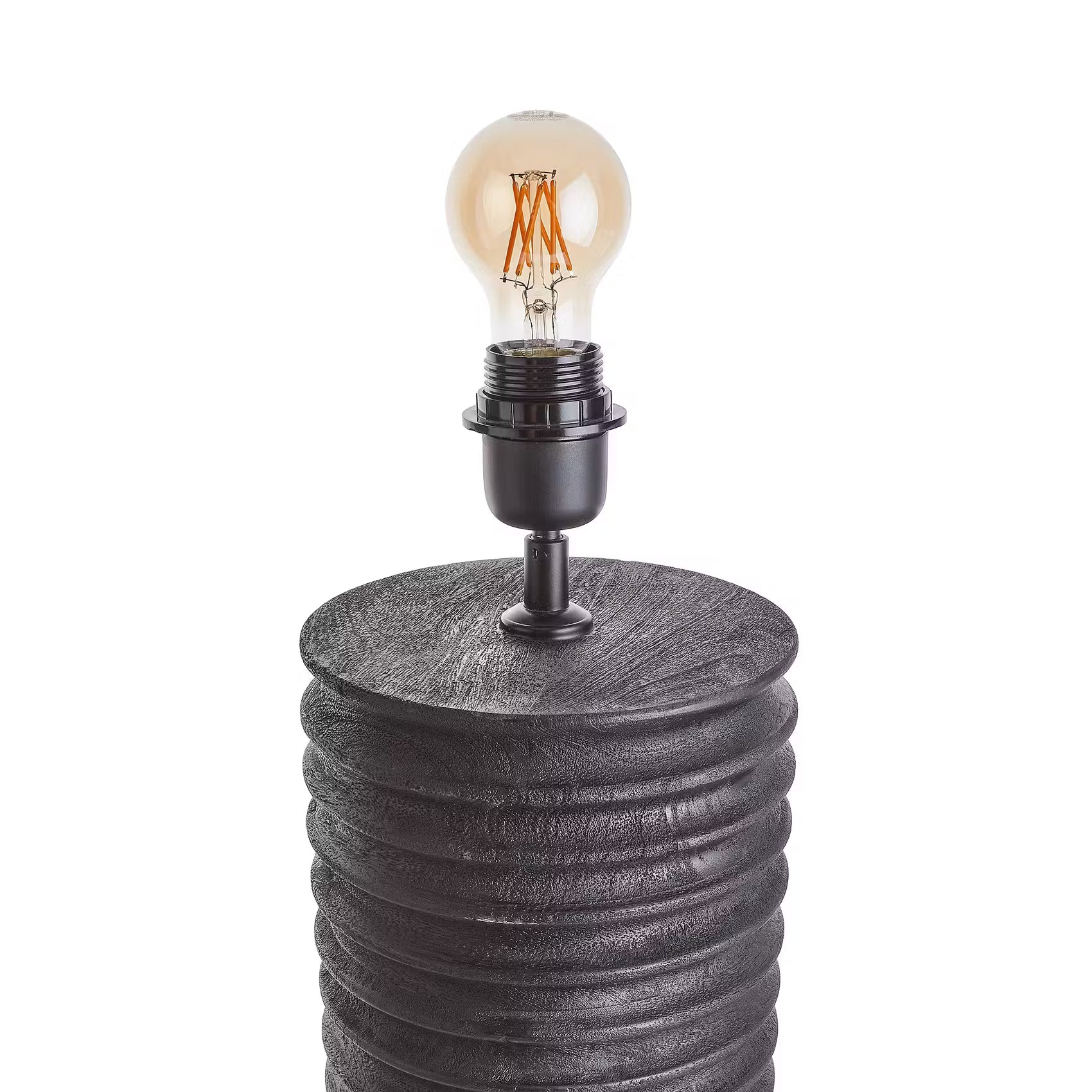 GROOVED Tischleuchte - Mangoholz/Polyester/Polyacryl/Eisen - Schwarz/Weiß -1-flammig