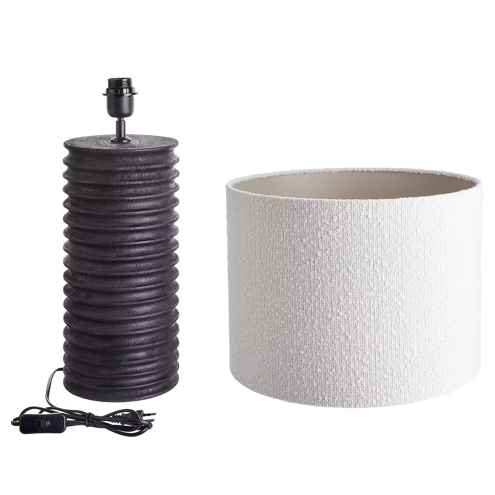 GROOVED Tischleuchte - Mangoholz/Polyester/Polyacryl/Eisen - Schwarz/Weiß -1-flammig