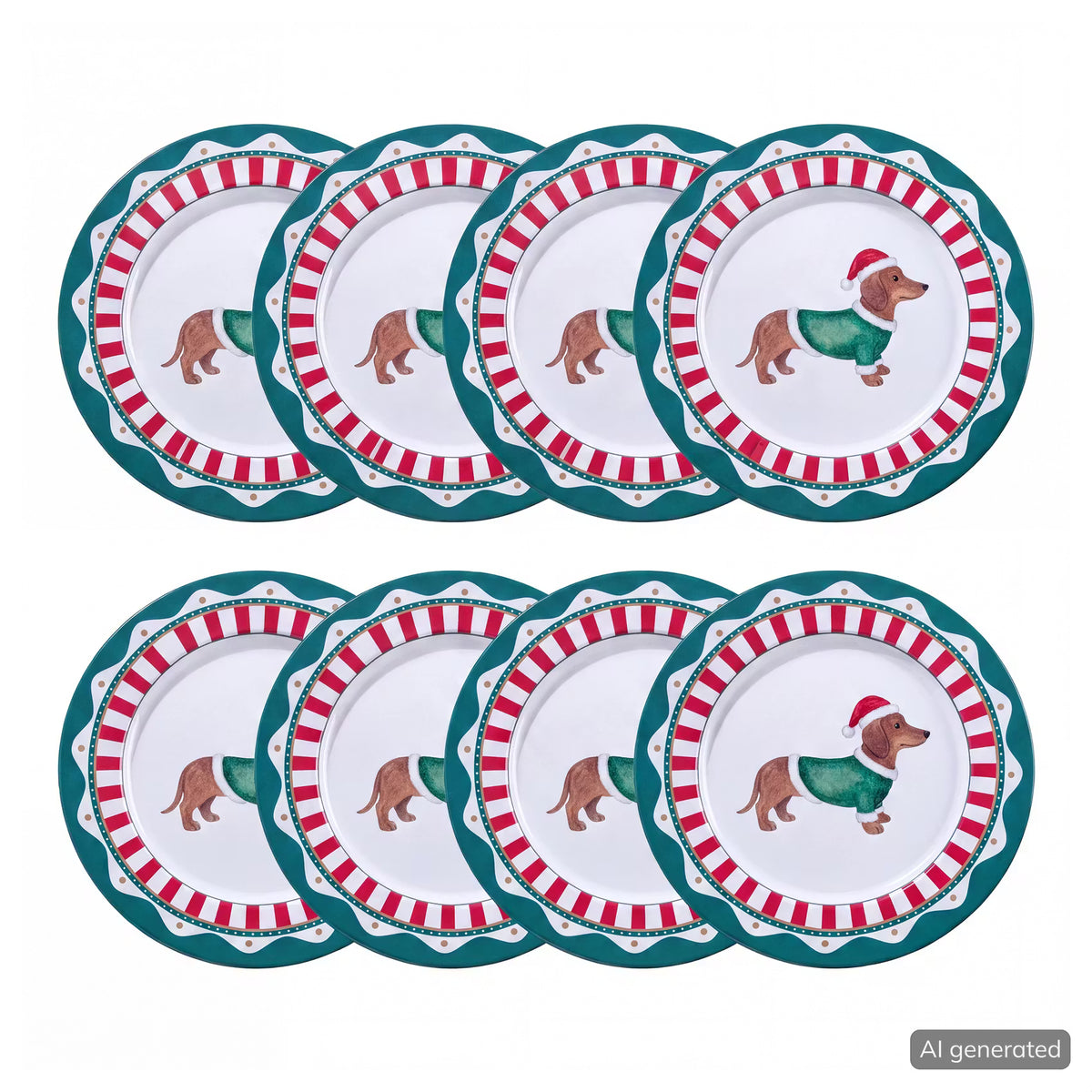XMAS Metallteller Dackel 8er-Set - Zinn - Grün