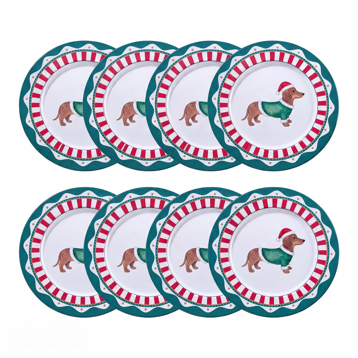 XMAS Metallteller Dackel 8er-Set - Zinn - Grün