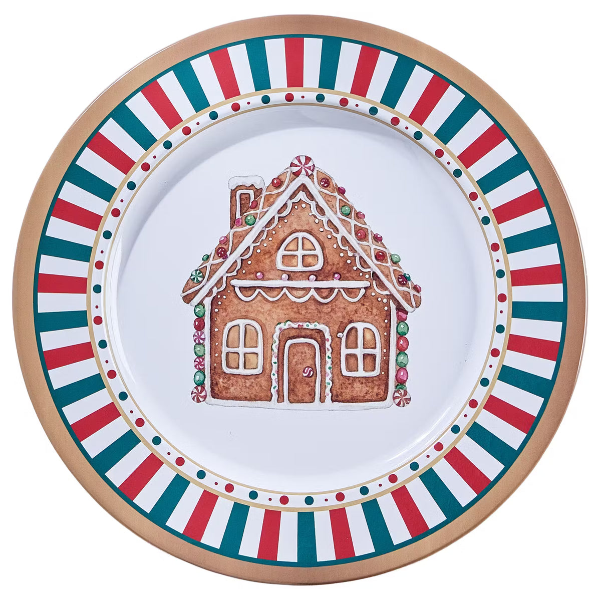 XMAS Metallteller Lebkuchenhaus 8er-Set - Zinn - Grün/Gold